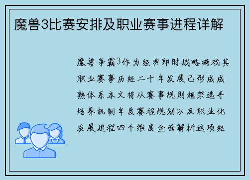 魔兽3比赛安排及职业赛事进程详解
